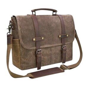 Vintage NEW Newhey Laptop Messenger Bag Briefcase Large Waterproof Brown 15.6"